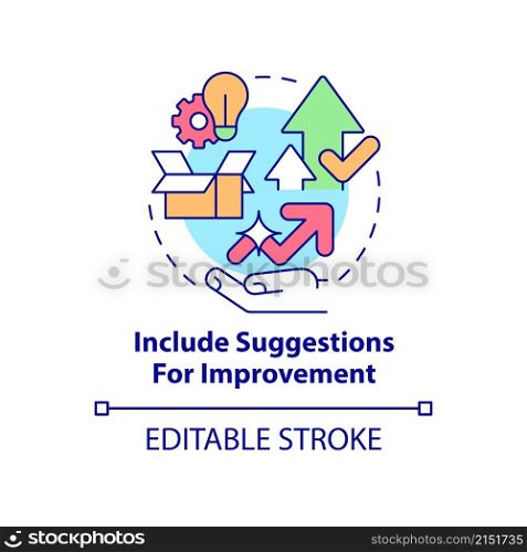 Include suggestions for improvement concept icon. Business transparency abstract idea thin line illustration. Isolated outline drawing. Editable stroke. Roboto-Medium, Myriad Pro-Bold fonts used. Include suggestions for improvement concept icon