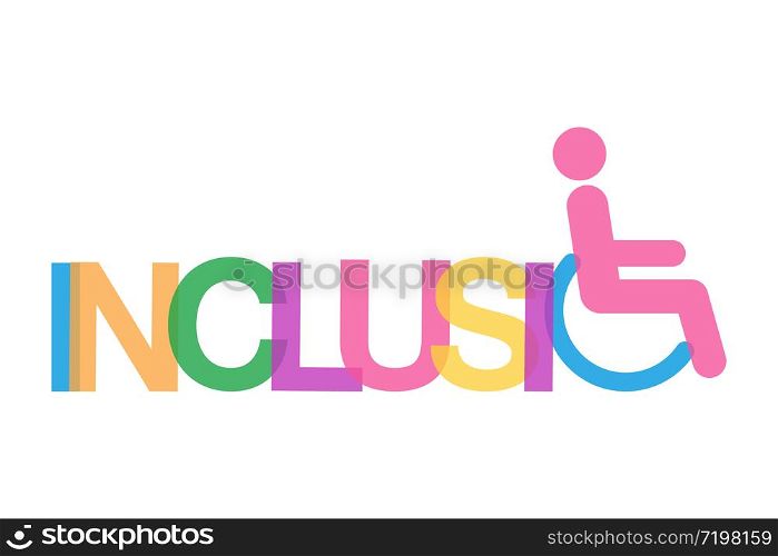 inclusion color word concept with wheelchair vector illustration