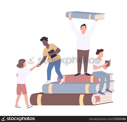 Inclusive college community flat concept vector illustration. Diverse and friendly university students 2D cartoon characters for web design. Multiethnic study group, literature club creative idea