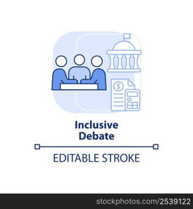 Inclusive debate light blue concept icon. Active discussion. Budget planning abstract idea thin line illustration. Isolated outline drawing. Editable stroke. Arial, Myriad Pro-Bold fonts used. Inclusive debate light blue concept icon