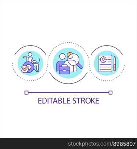 Inclusive hiring program loop concept icon. Provide DEI strategy in workplace. Candidates choosing abstract idea thin line illustration. Isolated outline drawing. Editable stroke. Arial font used. Inclusive hiring program loop concept icon