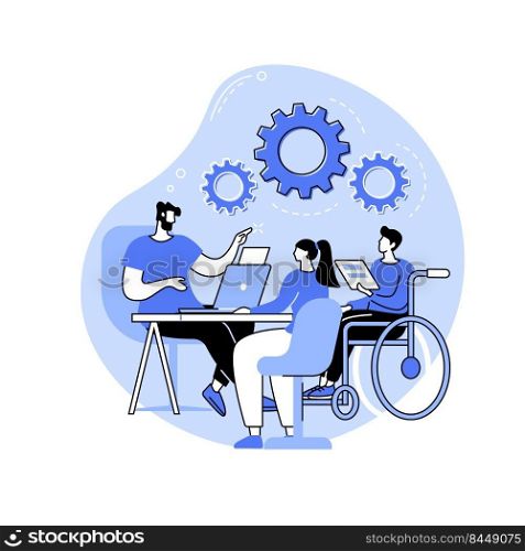 Inclusive office isolated cartoon vector illustrations. Group of diverse people working in a smart inclusive office, modern workplace for disabled people, accessible environment vector cartoon.. Inclusive office isolated cartoon vector illustrations.