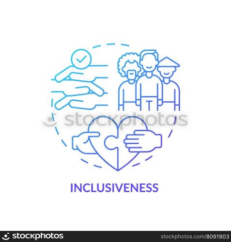 Inclusiveness blue gradient concept icon. Global citizenship education theme. Social integration abstract idea thin line illustration. Isolated outline drawing. Myriad Pro-Bold fonts used. Inclusiveness blue gradient concept icon