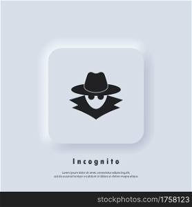 Incognito icon. Incognito logo. Browse in private. Spy agent, secret agent, hacker. Vector. UI icon. Neumorphic UI UX white user interface web button.