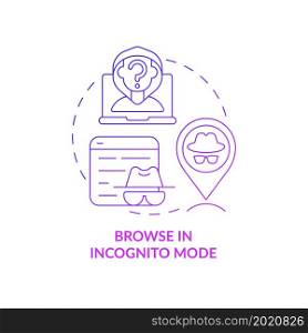 Incognito mode searching online concept icon. Anonymity protecting privacy online. Avoiding data tracing abstract idea thin line illustration. Vector isolated outline color drawing. Incognito mode searching online concept icon