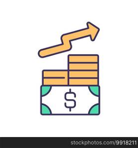 Income generating assets RGB color icon. Increasing revenue. Investing for income. Raising prices. Promoting increase in profit margin. Business wealth growth. Isolated vector illustration. Income generating assets RGB color icon
