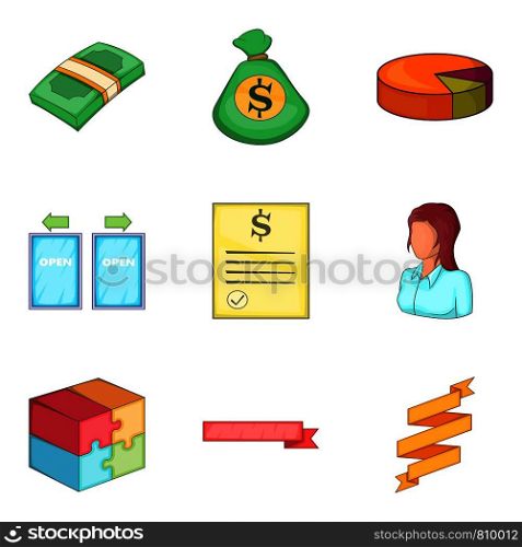 Income icons set. Cartoon set of 9 income vector icons for web isolated on white background. Income icons set, cartoon style