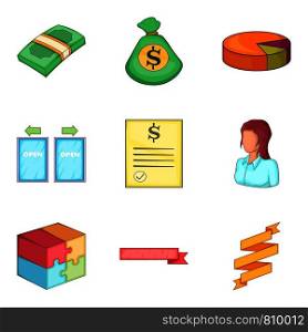 Income icons set. Cartoon set of 9 income vector icons for web isolated on white background. Income icons set, cartoon style