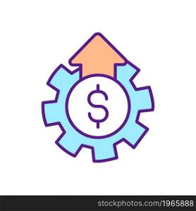 Income raising RGB color icon. Fundraising. Financial growth. Money earning mechanics. Investment profit. Symbol with abstract meaning. Isolated vector illustration. Simple filled line drawing. Income raising RGB color icon