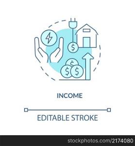 Income turquoise concept icon. Economic growth. Impact of electrification abstract idea thin line illustration. Isolated outline drawing. Editable stroke. Roboto-Medium, Myriad Pro-Bold fonts used. Income turquoise concept icon