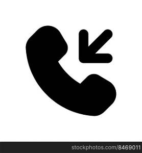 Incoming call black glyph ui icon. Answer button. Arrow pointing to cellphone. User interface design. Silhouette symbol on white space. Solid pictogram for web, mobile. Isolated vector illustration. Incoming call black glyph ui icon