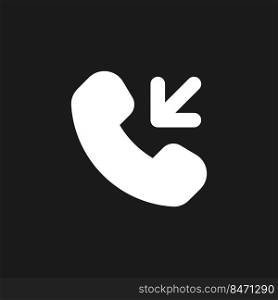 Incoming call dark mode glyph ui icon. Answer button. Cellphone. User interface design. White silhouette symbol on black space. Solid pictogram for web, mobile. Vector isolated illustration. Incoming call dark mode glyph ui icon