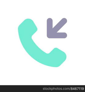 Incoming call flat color ui icon. Answer button. Arrow pointing to cellphone. Receive phone call. Simple filled element for mobile app. Colorful solid pictogram. Vector isolated RGB illustration. Incoming call flat color ui icon