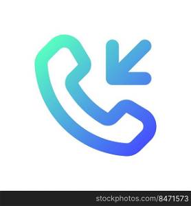 Incoming call pixel perfect gradient linear ui icon. Answer button. Arrow pointing to cellphone. Line color user interface symbol. Modern style pictogram. Vector isolated outline illustration. Incoming call pixel perfect gradient linear ui icon