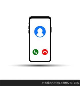 Incoming call. Smartphone with call screen. Vector stock illustration.