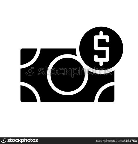 Incoming money black glyph icon. Successful financial operations. Business and commerce. Savings growth. Silhouette symbol on white space. Solid pictogram. Vector isolated illustration. Incoming money black glyph icon