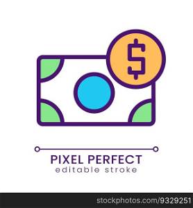 Incoming money pixel perfect RGB color icon. Financial operations. Business and commerce. Isolated vector illustration. Simple filled line drawing. Editable stroke. Poppins font used. Incoming money pixel perfect RGB color icon