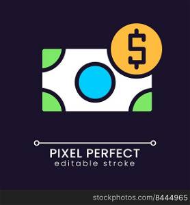 Incoming money pixel perfect RGB color icon for dark theme. Financial operations. Business and commerce. Simple filled line drawing on night mode background. Editable stroke. Poppins font used. Incoming money pixel perfect RGB color icon for dark theme