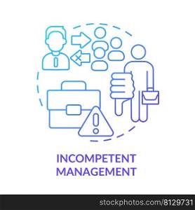 Incompetent management blue gradient concept icon. Cooperative society drawback abstract idea thin line illustration. Low engagement. Isolated outline drawing. Myriad Pro-Bold font used. Incompetent management blue gradient concept icon