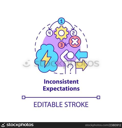 Inconsistent expectations concept icon. Gaslighting. Toxic leader trait abstract idea thin line illustration. Isolated outline drawing. Editable stroke. Arial, Myriad Pro-Bold fonts used. Inconsistent expectations concept icon