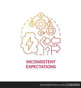 Inconsistent expectations red gradient concept icon. Gaslighting. Unhealthy environment. Toxic leader trait abstract idea thin line illustration. Isolated outline drawing. Myriad Pro-Bold fonts used. Inconsistent expectations red gradient concept icon