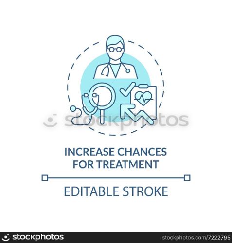 Increase chances of treatment blue concept icon. Annual checkup abstract idea thin line illustration. Healthcare. Yearly medical examination. Vector isolated outline color drawing. Editable stroke. Increase chances of treatment blue concept icon