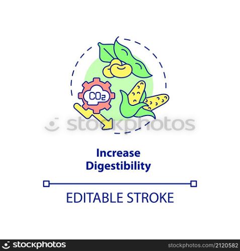 Increase digestibility concept icon. Improve nutrient management abstract idea thin line illustration. Cattle diet. Isolated outline drawing. Editable stroke. Roboto-Medium, Myriad Pro-Bold fonts used. Increase digestibility concept icon