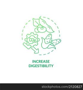 Increase digestibility green gradient concept icon. Livestock greenhouse gases reduction abstract idea thin line illustration. Isolated outline drawing. Roboto-Medium, Myriad Pro-Bold fonts used. Increase digestibility green gradient concept icon