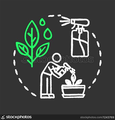 Increase humidity chalk RGB color concept icon. Indoor flowers concern. Houseplants caring. Moisture maintenance idea. Vector isolated chalkboard illustration on black background
