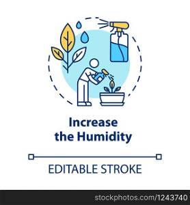 Increase humidity concept icon. Indoor flowers concern. Houseplants caring. Moisture maintenance idea thin line illustration. Vector isolated outline RGB color drawing. Editable stroke