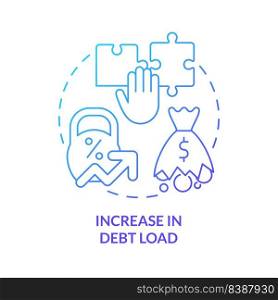 Increase in debt load blue gradient concept icon. Risk of bunkruptcy. Disadvantage of business consolidation abstract idea thin line illustration. Isolated outline drawing. Myriad Pro-Bold fonts used. Increase in debt load blue gradient concept icon