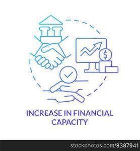 Increase in financial capacity blue gradient concept icon. Finance and money. Motive for merger abstract idea thin line illustration. Isolated outline drawing. Myriad Pro-Bold fonts used. Increase in financial capacity blue gradient concept icon