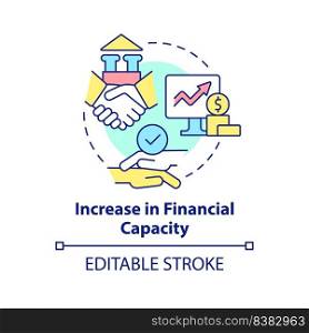 Increase in financial capacity concept icon. Finance and money. Motive for merger abstract idea thin line illustration. Isolated outline drawing. Editable stroke. Arial, Myriad Pro-Bold fonts used. Increase in financial capacity concept icon