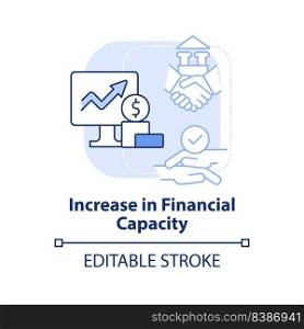 Increase in financial capacity light blue concept icon. Motive for merger abstract idea thin line illustration. Isolated outline drawing. Editable stroke. Arial, Myriad Pro-Bold fonts used. Increase in financial capacity light blue concept icon