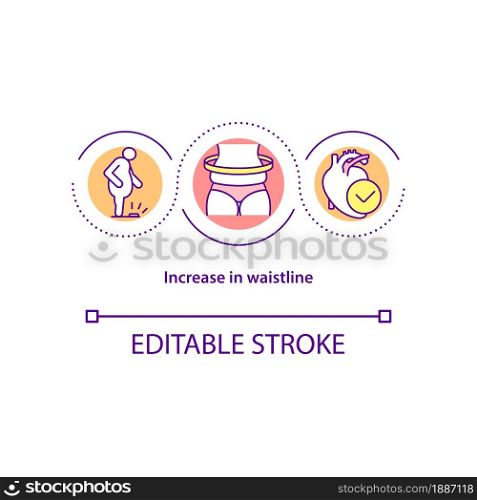Increase in waistline concept icon. High blood pressure cause abstract idea thin line illustration. Gaining weight around abdominals. Vector isolated outline color drawing. Editable stroke. Increase in waistline concept icon