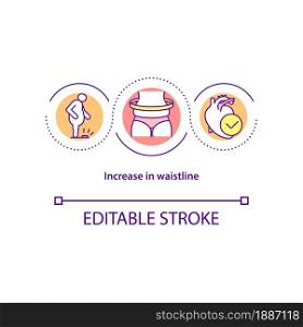 Increase in waistline concept icon. High blood pressure cause abstract idea thin line illustration. Gaining weight around abdominals. Vector isolated outline color drawing. Editable stroke. Increase in waistline concept icon