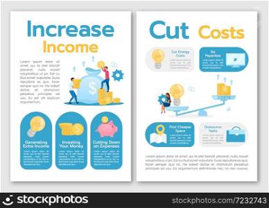 Increase income brochure template. Cut costs. Business strategy. Flyer, booklet, leaflet concept, flat illustrations. Vector page cartoon layout for magazine. advertising invitation with text space. Increase income brochure template
