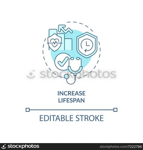 Increase lifespan blue concept icon. Annual checkup benefit abstract idea thin line illustration. Yearly medical testing. Healthcare. Vector isolated outline color drawing. Editable stroke. Increase lifespan blue concept icon