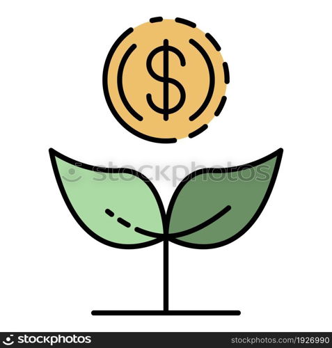 Increase money plant icon. Outline increase money plant vector icon color flat isolated. Increase money plant icon color outline vector