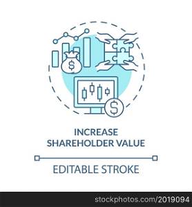 Increase shareholder value blue concept icon. Business expansion importance abstract idea thin line illustration. Board of directors. Management. Vector isolated outline color drawing. Editable stroke. Increase shareholder value blue concept icon