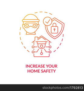 Increase your home safety red concept icon. Outdoor space in order. Crime prevention. Home security cameras abstract idea thin line illustration. Vector isolated outline color drawing. Increase your home safety red concept icon