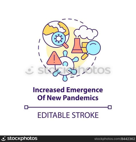 Increased emergence of new pandemics concept icon. Consequence of overpopulation abstract idea thin line illustration. Isolated outline drawing. Editable stroke. Arial, Myriad Pro-Bold fonts used. Increased emergence of new pandemics concept icon