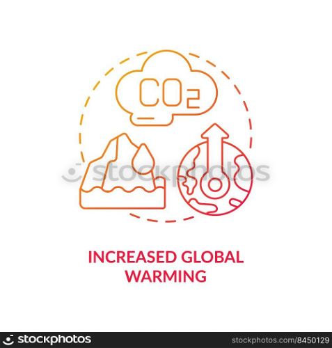Increased global warming red gradient concept icon. Climate change. Negative effect of overpopulation abstract idea thin line illustration. Isolated outline drawing. Myriad Pro-Bold fonts used. Increased global warming red gradient concept icon