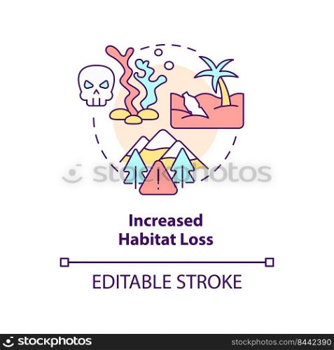 Increased habitat loss concept icon. Overpopulation effect on nature abstract idea thin line illustration. Isolated outline drawing. Editable stroke. Arial, Myriad Pro-Bold fonts used. Increased habitat loss concept icon