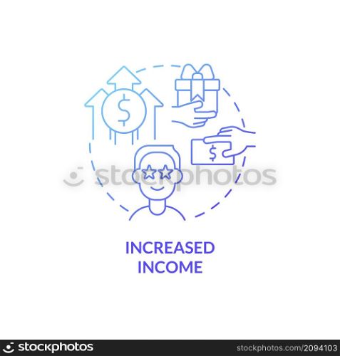 Increased income blue gradient concept icon. Satisfied client. Customer service benefits abstract idea thin line illustration. Isolated outline drawing. Roboto-Medium, Myriad Pro-Bold fonts used. Increased income blue gradient concept icon