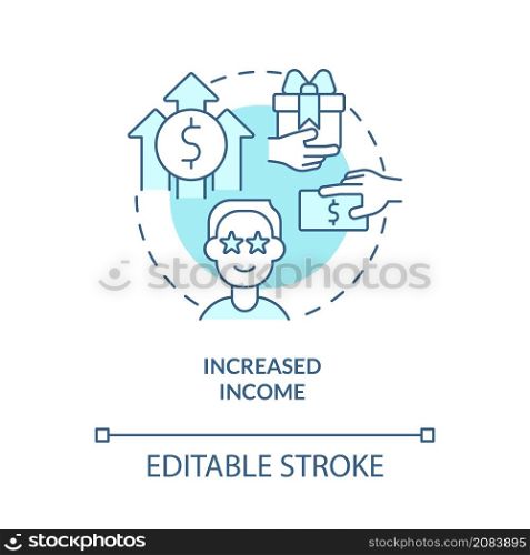 Increased income turquoise concept icon. Satisfied client. Customer service abstract idea thin line illustration. Isolated outline drawing. Editable stroke. Roboto-Medium, Myriad Pro-Bold fonts used. Increased income turquoise concept icon