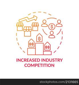 Increased industry competition red gradient concept icon. Competitiveness between companies abstract idea thin line illustration. Isolated outline drawing. Roboto-Medium, Myriad Pro-Bold fonts used. Increased industry competition red gradient concept icon