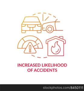 Increased likelihood of accidents red gradient concept icon. Problems caused by overcrowding abstract idea thin line illustration. Isolated outline drawing. Myriad Pro-Bold fonts used. Increased likelihood of accidents red gradient concept icon