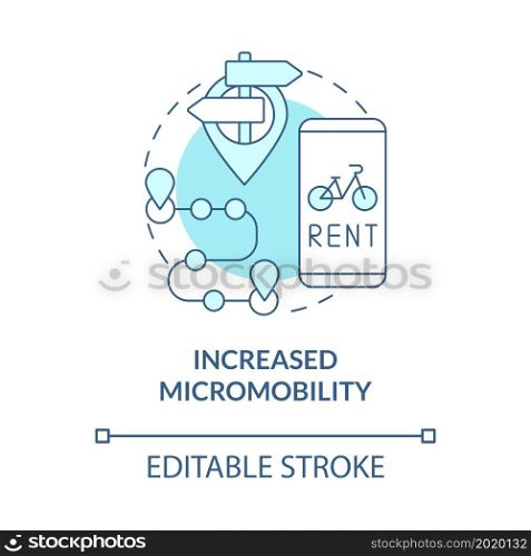 Increased micromobility blue concept icon. Scooter sharing benefit abstract idea thin line illustration. Short-distance transport. Vector isolated outline color drawing. Editable stroke. Increased micromobility blue concept icon
