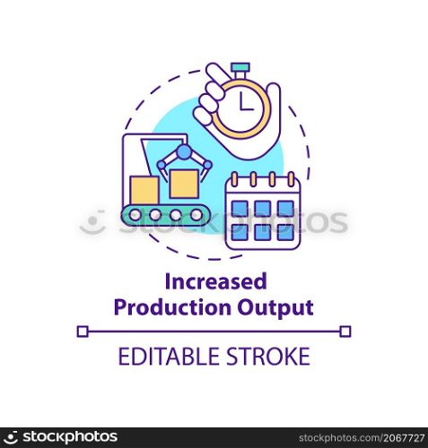 Increased operation output concept icon. Industrial automation advantages abstract idea thin line illustration. Isolated outline drawing. Editable stroke. Roboto-Medium, Myriad Pro-Bold fonts used. Increased operation output concept icon